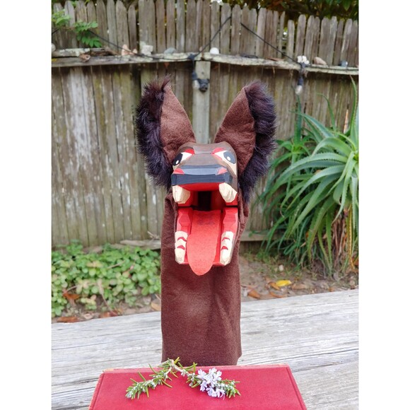 Vintage Carved Wood Wolf Hand Puppet, Collectable German Folk Art - Picture 2 of 10